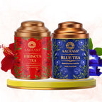 Aaurash Hibiscus Tea & Blue Tea Combo | Natural Flower Tea | Supports Relaxation, Skin Glow & Detox | Caffeine-Free Herbal Tea | Rich in Antioxidants