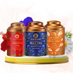 Aaurash Chamomile Tea, Blue Tea & Hibiscus Combo | 100% Natural Flower Tea | Caffeine-Free Herbal Wellness Tea | Supports Relaxation, Skin Health & Detox | Rich in An