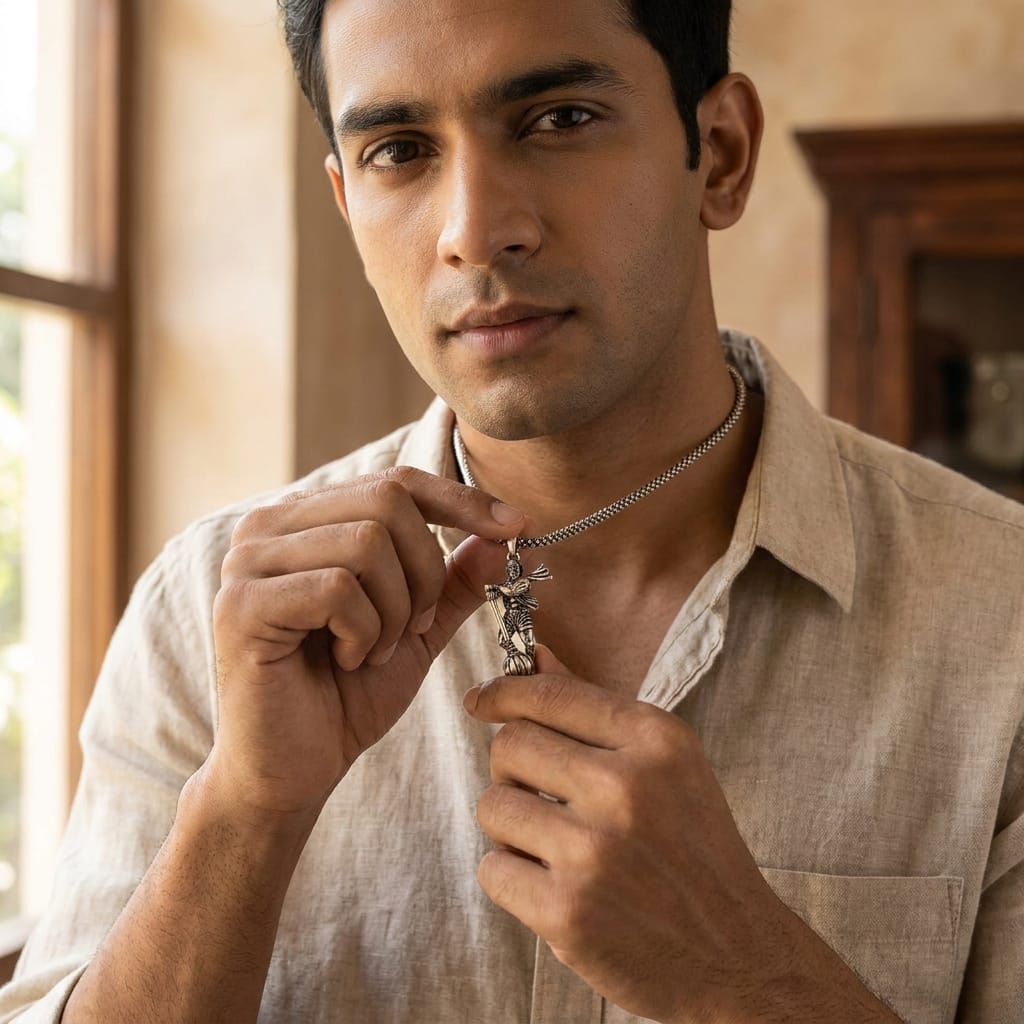 Men's Silver Chain with Hanuman Pendant