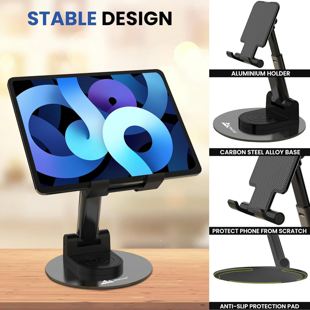 360° Adjustable Phone & Tablet Stand – Stable Aluminium Holder with Anti‑Slip Base