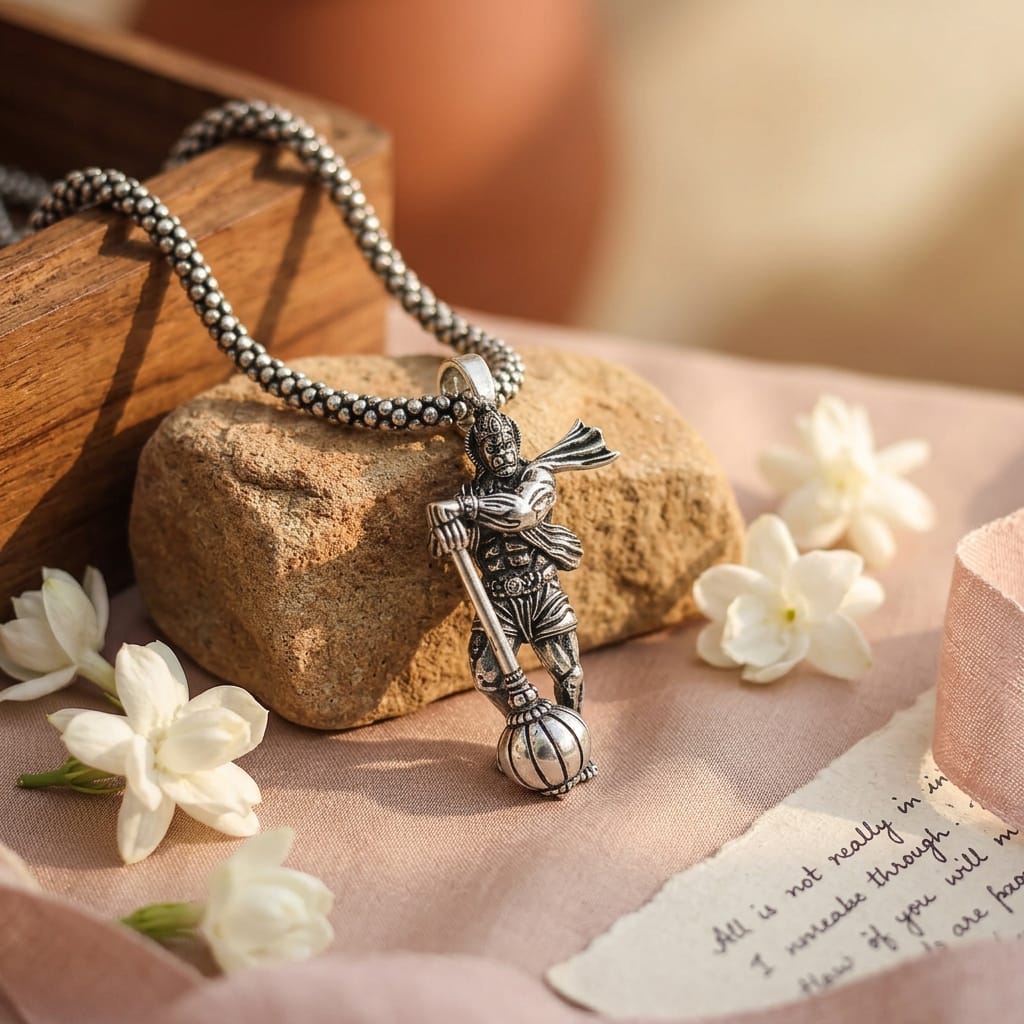 Men's Silver Chain with Hanuman Pendant