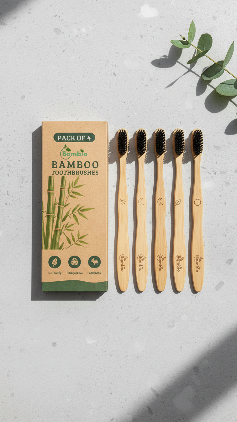 Bambio Bamboo Toothbrush 4-Pack | PRIVAN