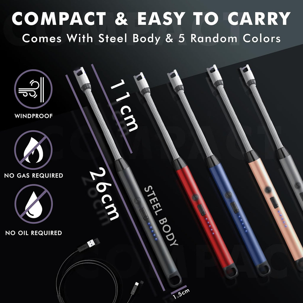 Rechargeable Flexible Electric Candle & Gas Lighter – USB Type-C Long Neck Arc Lighter
