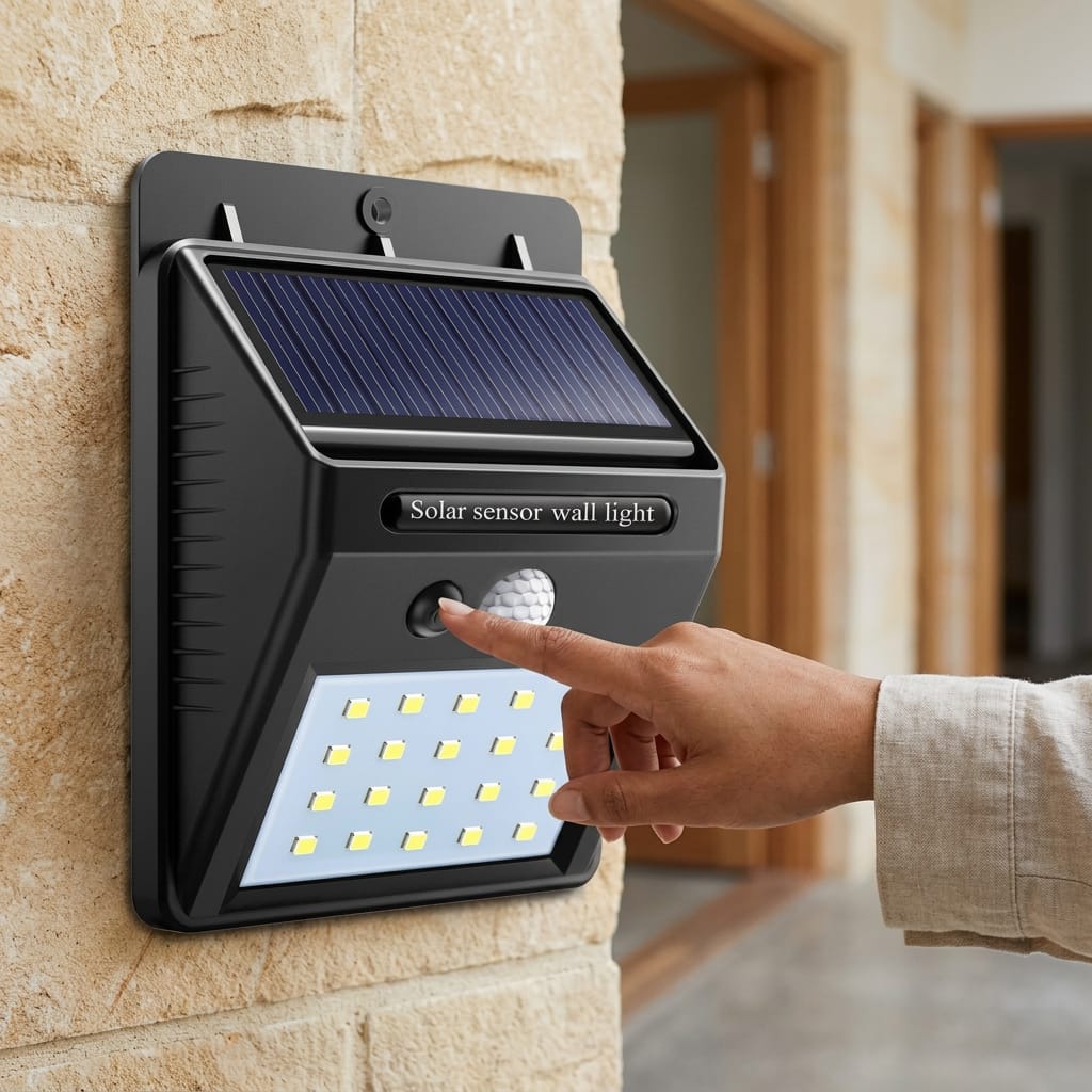 Wireless LED Solar Outdoor Lights with Dark Detect Motion Sensor, On/Off Button.
