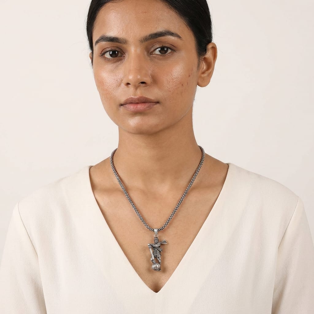 Men's Silver Chain with Hanuman Pendant
