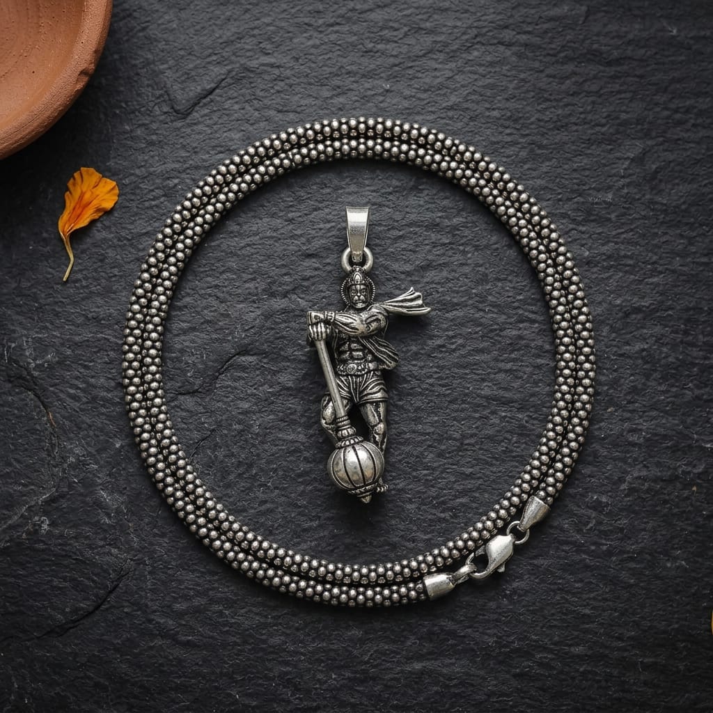 Men's Silver Chain with Hanuman Pendant
