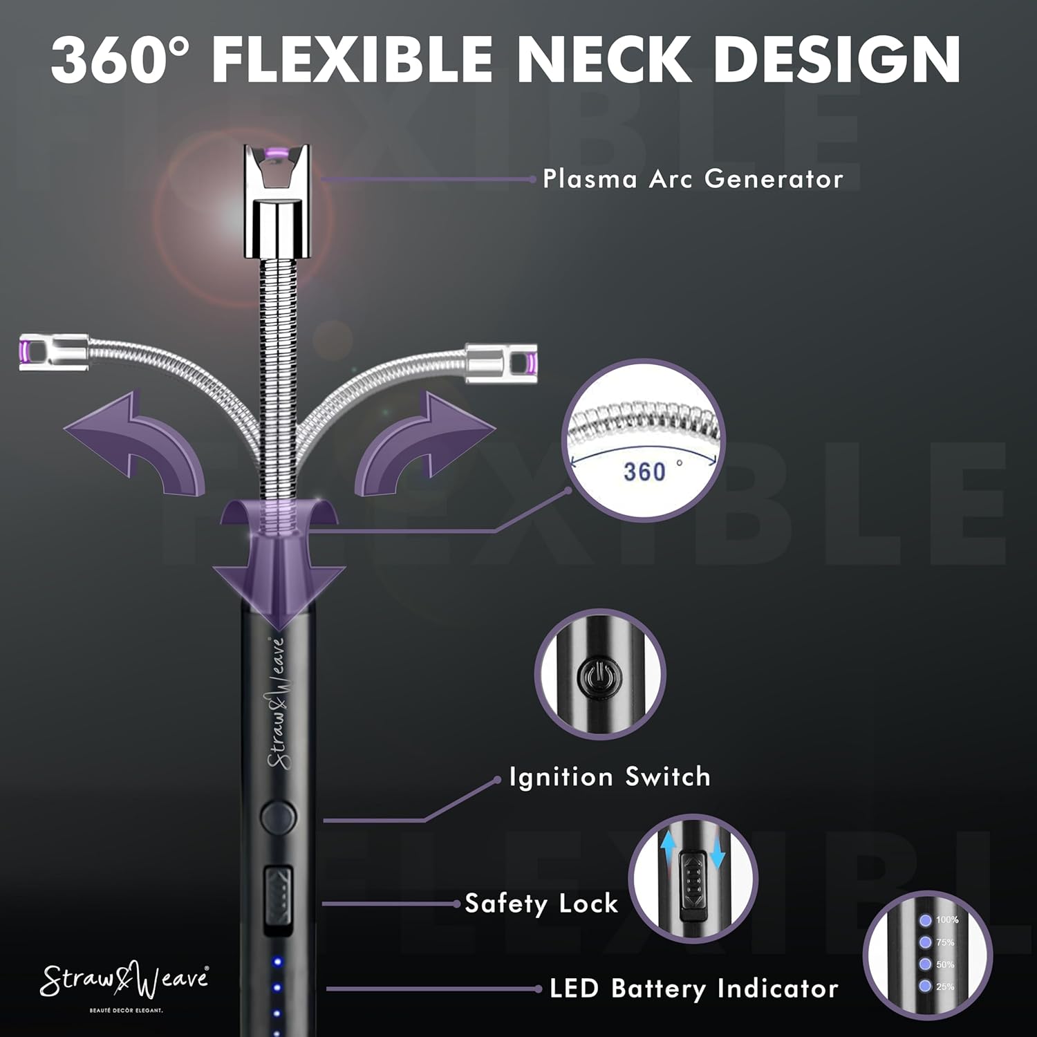 Rechargeable Flexible Electric Candle & Gas Lighter – USB Type-C Long Neck Arc Lighter