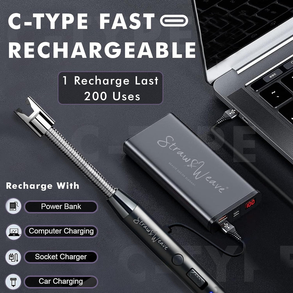 Rechargeable Flexible Electric Candle & Gas Lighter – USB Type-C Long Neck Arc Lighter