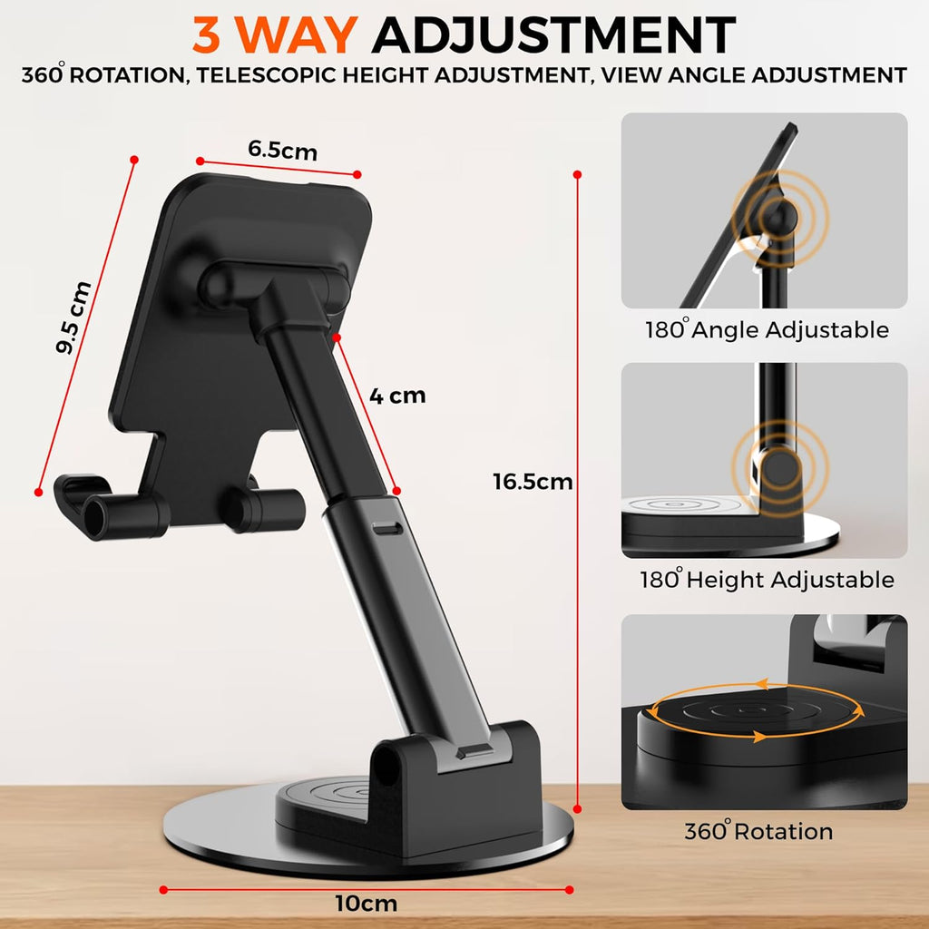 360° Adjustable Phone & Tablet Stand – Stable Aluminium Holder with Anti‑Slip Base